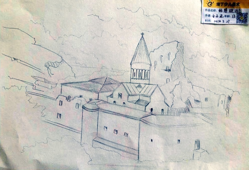 498 58-45-欧洲城堡  线描  作者：于子涵  13岁   指导老师：方丽敏.jpg